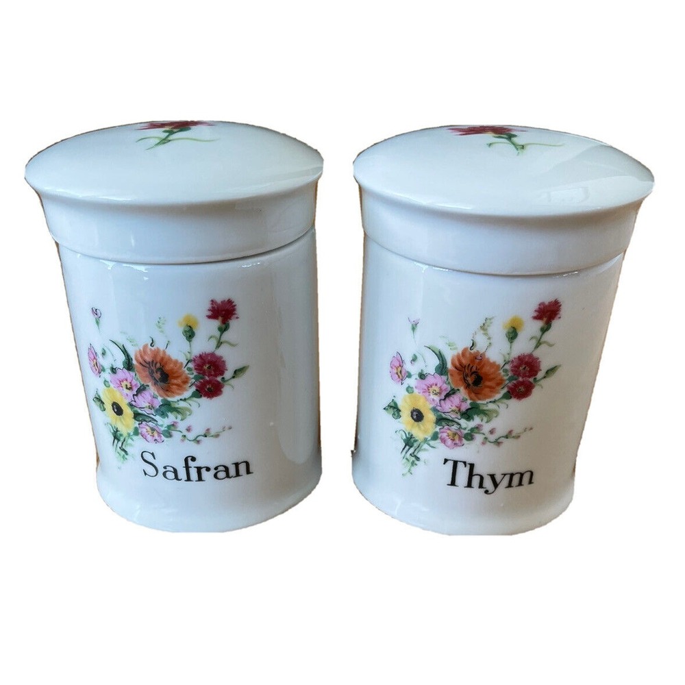 Vintage Pr Apilco‎ Porcelain France Apothecary Style Spice Herb Jar Bottle Thym
